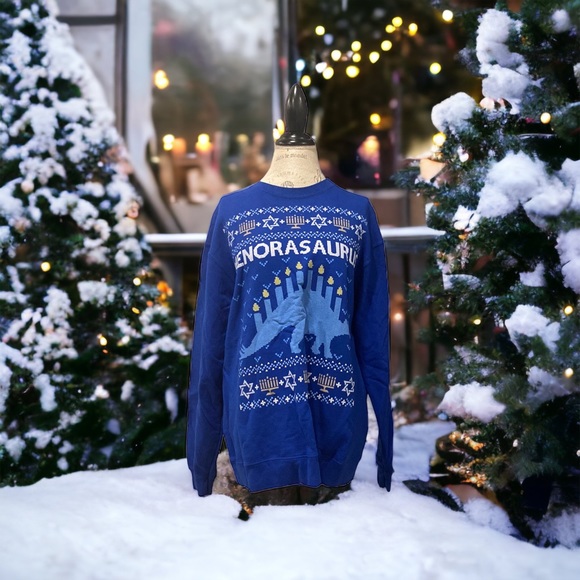 Port and Company Other - Plus size Menorasaurus 80/20 Hanukkah sweater